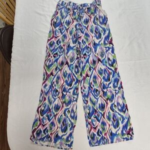 Zara Trousers Pants Women's Large Bohemian Colorful Print High Waist Wide Leg